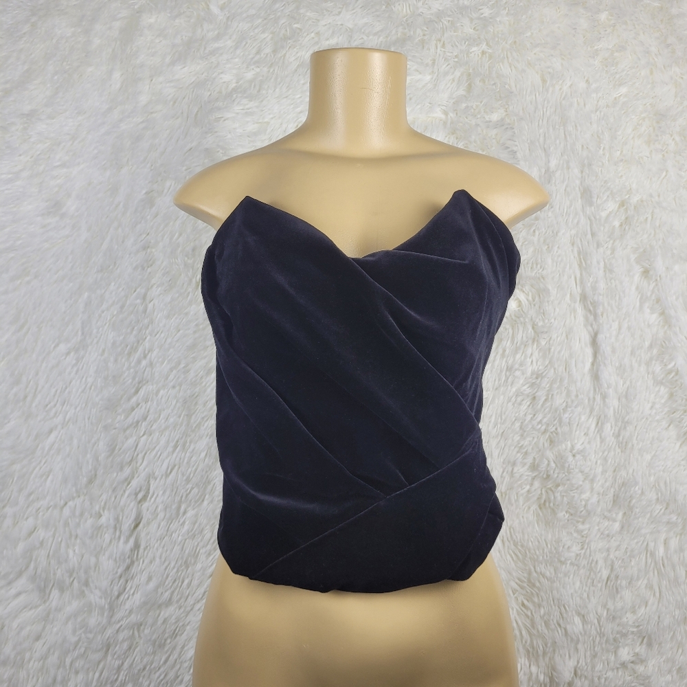 Zara XS Black Strapless Velvet Corset Top Witchy Whimsygoth